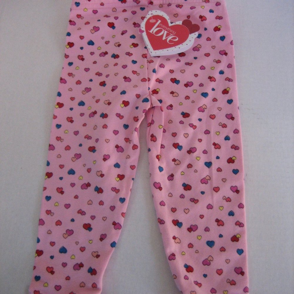Toddler Girl's Pink Pull On Leggings/Pants with Multi Color Hearts Sz 4T NWWT